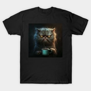 Funny Mean Looking Cat Drinking Coffee, Cat Lover T-Shirt